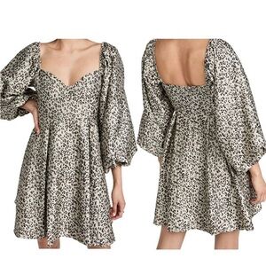 Sister Jane Dress Womens Animal Print Puff Sleeve Back Zip Mini dress Sz.Medium